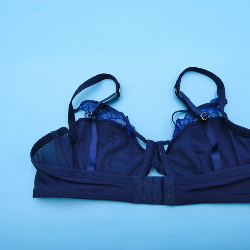 Adore Me 36C Medieval Blue Andy Unlined Demi Bra Lace Trim Underwired‎ Lingerie